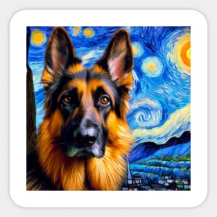 German Shepherd Starry Night Painting - Blue Contrast Sticker